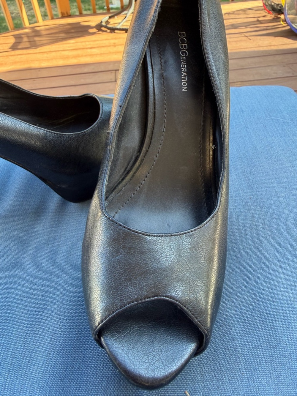 BCBGeneration Black Peep-Toe Leather Pumps - Picture 4 of 5